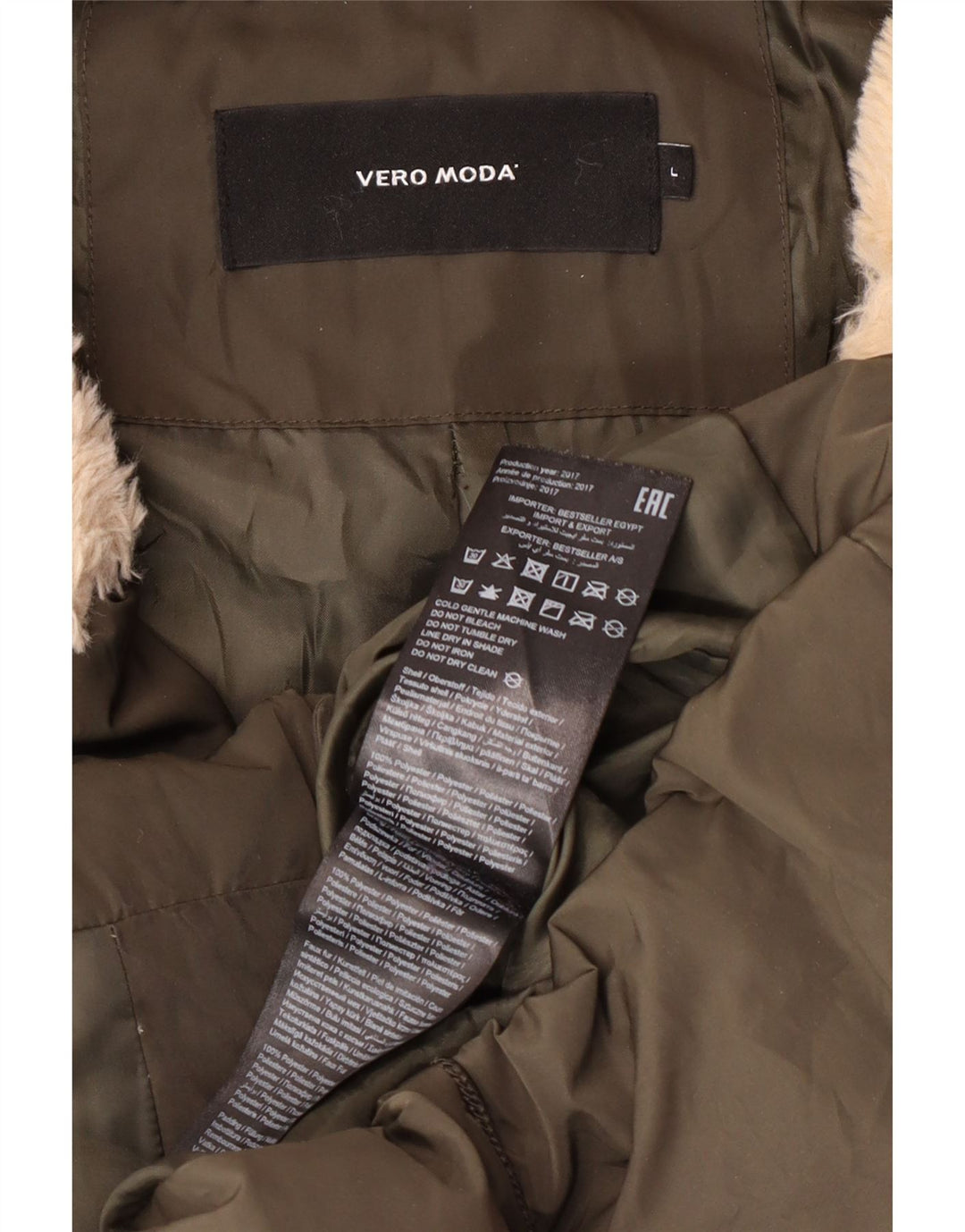 Vero Moda Dame Hætte Polstret Frakke Stor Khaki Polyester Vinter