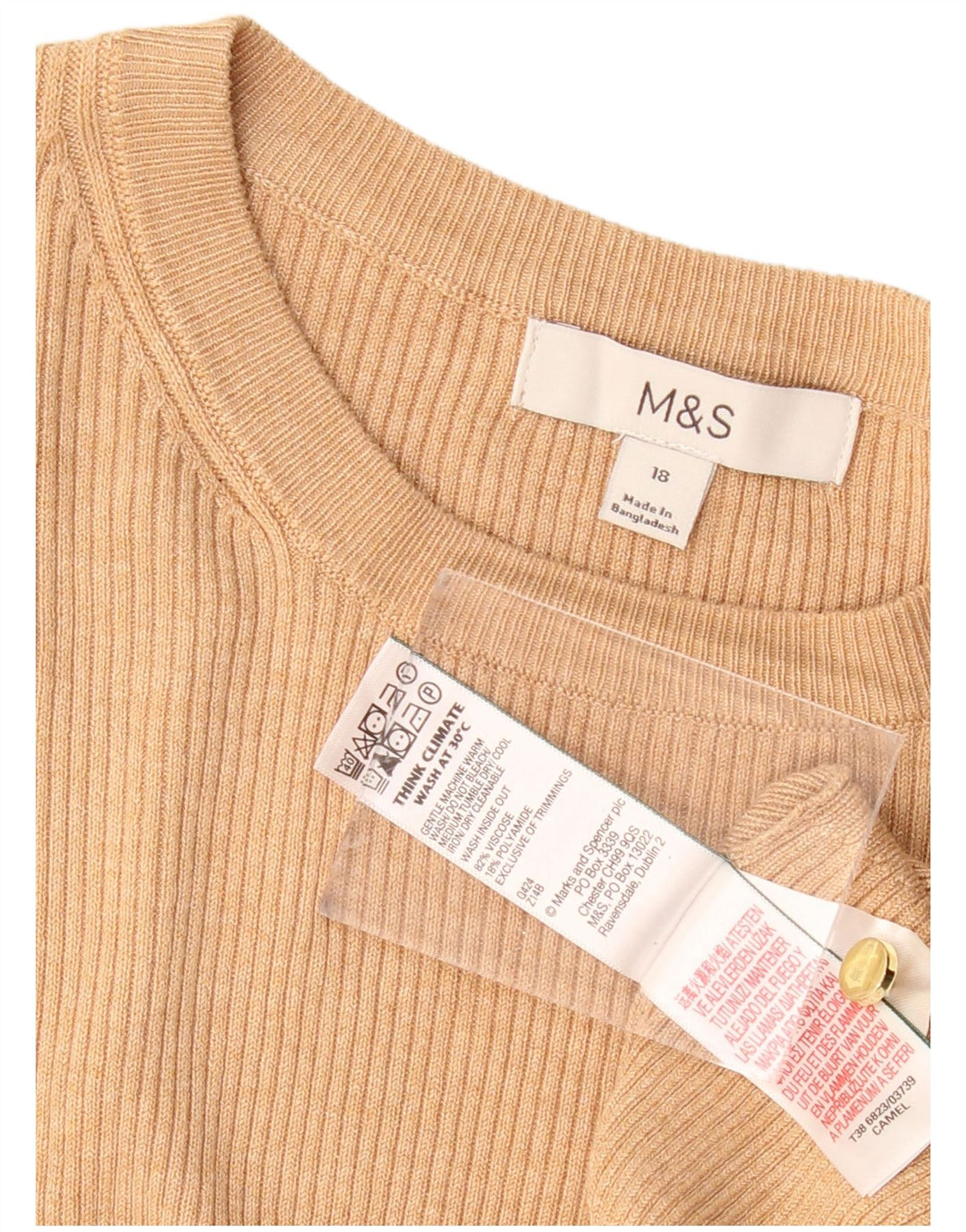 MARKS & SPENCER Dame Boat Neck sweater UK 18 XL Beige Viscose