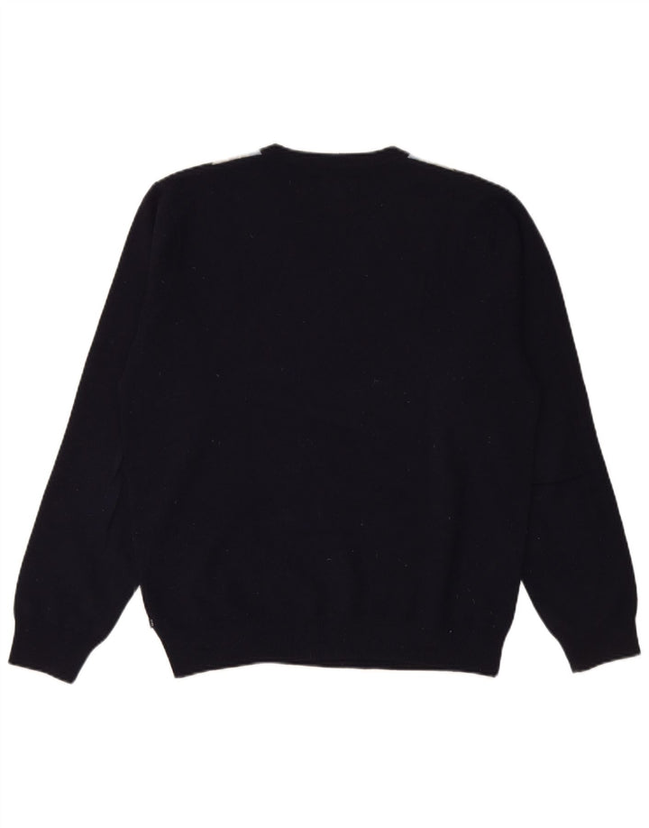 GANT Mens V-Neck Jumper Sweater Medium Navy Blue Argyle/Diamond Lambswool