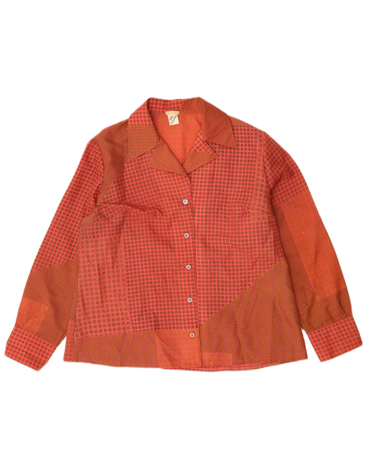 Vintage dameskjortebluse UK 16 Stor rød geometrisk polyester