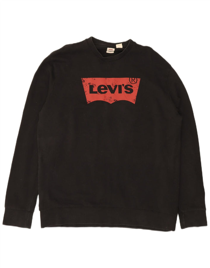 LEVI'S Mens Standard Fit Graphic Sweatshirt Jumper XL Black Cotton