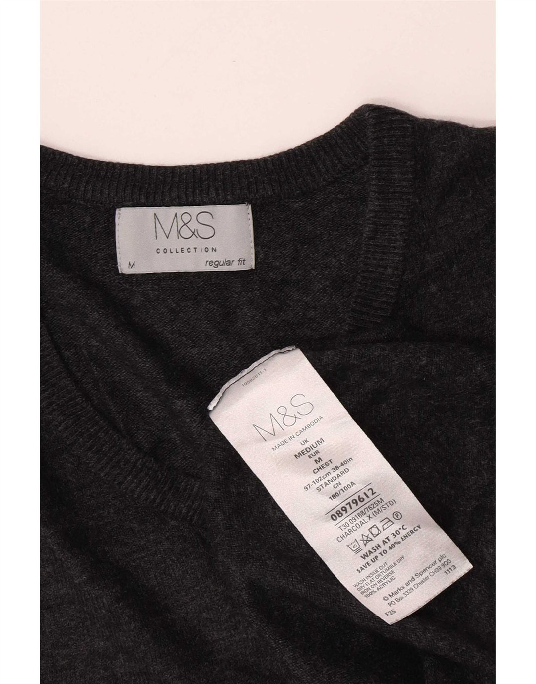 Marks & Spencer Herre Regular Fit V-hals sweater Medium Grå Akryl