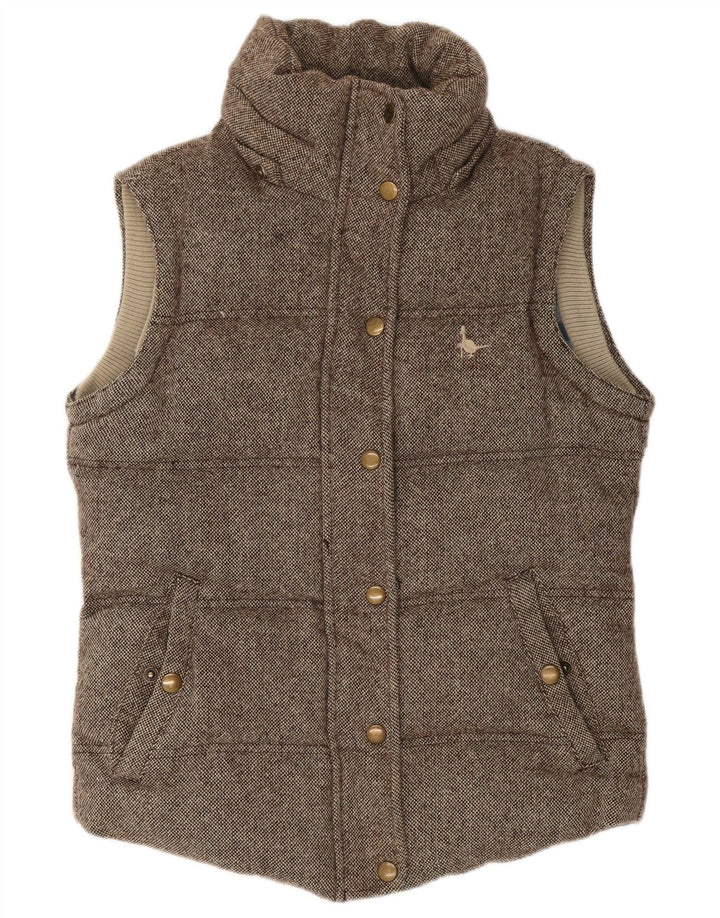 Jack Wills Dame Polstret Gilet UK 8 Small Brown Flecked Uld