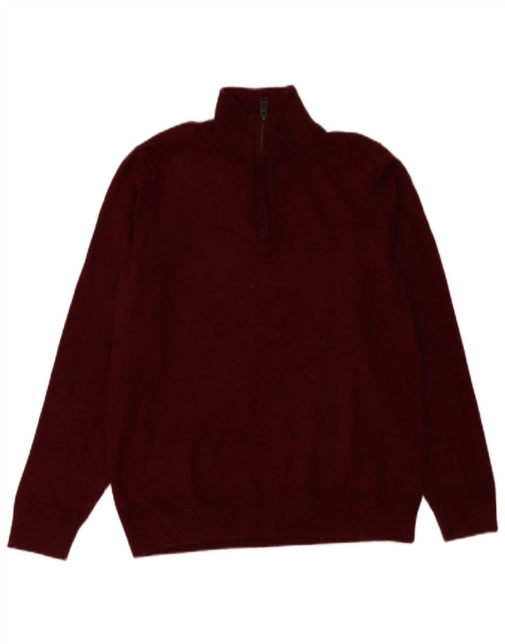 Fat Face Herre Zip Neck Jumper Sweater Lille Bourgogne bomuld