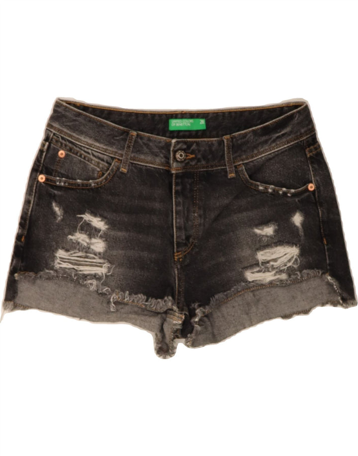 BENETTON Womens Distressed Denim Shorts W28 Medium Black Cotton Vintage Benetton and Second-Hand Benetton from Messina Hembry 