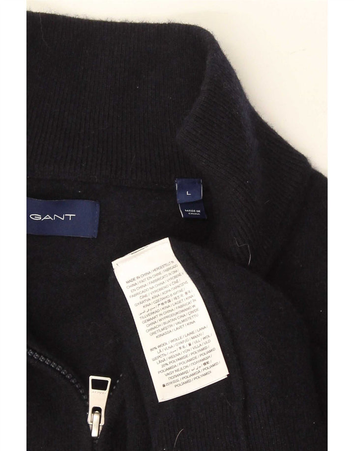 Gant Herre Zip Neck Jumper Sweater Large Navy Blue Uld