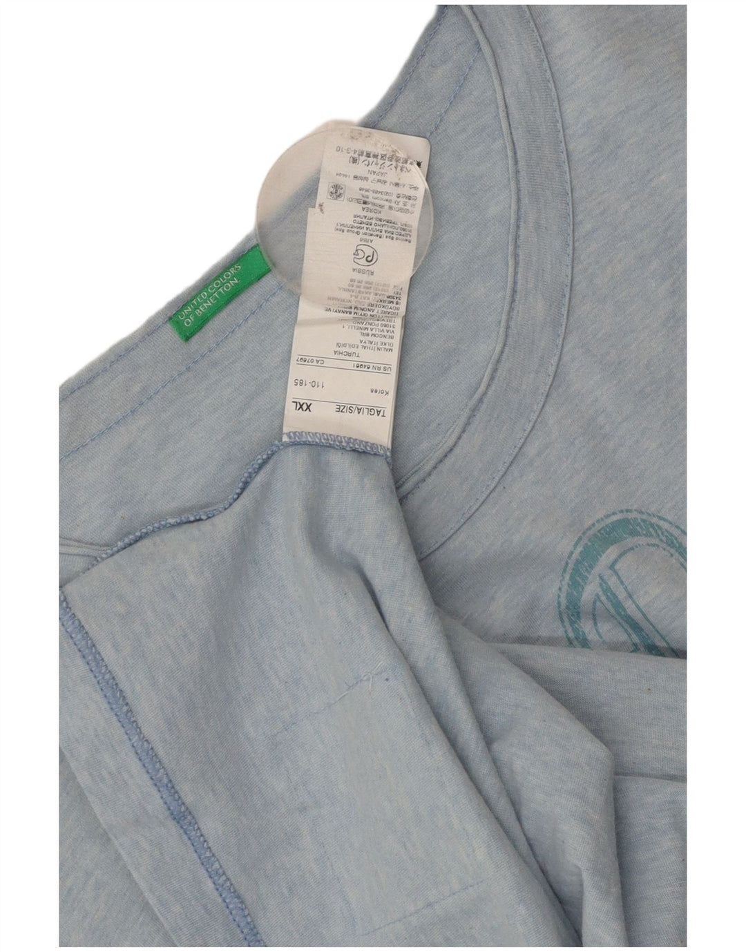 Benetton Herre Grafisk T-Shirt Top 2XL Blå Bomuld