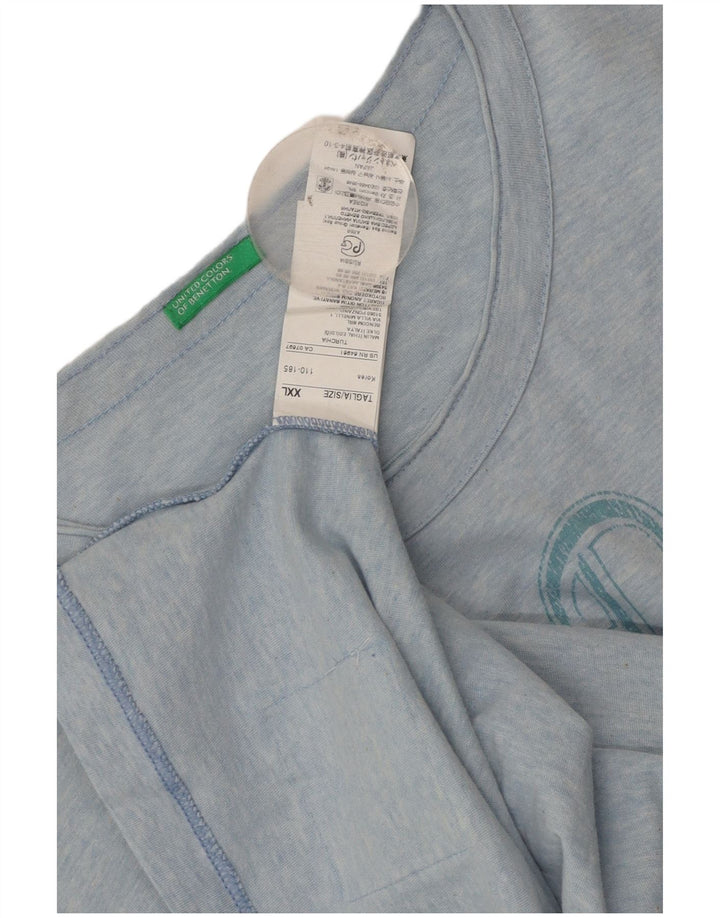 Benetton Herre Grafisk T-Shirt Top 2XL Blå Bomuld
