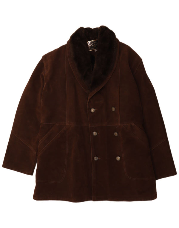 Nicola D' Angelo Herre Shearling Double Breasted Coat UK 42 XL Brun