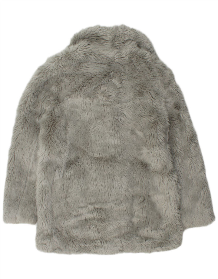 Topshop Dame imiteret Pels Overfrakke UK 12 Medium Grå Modacryl