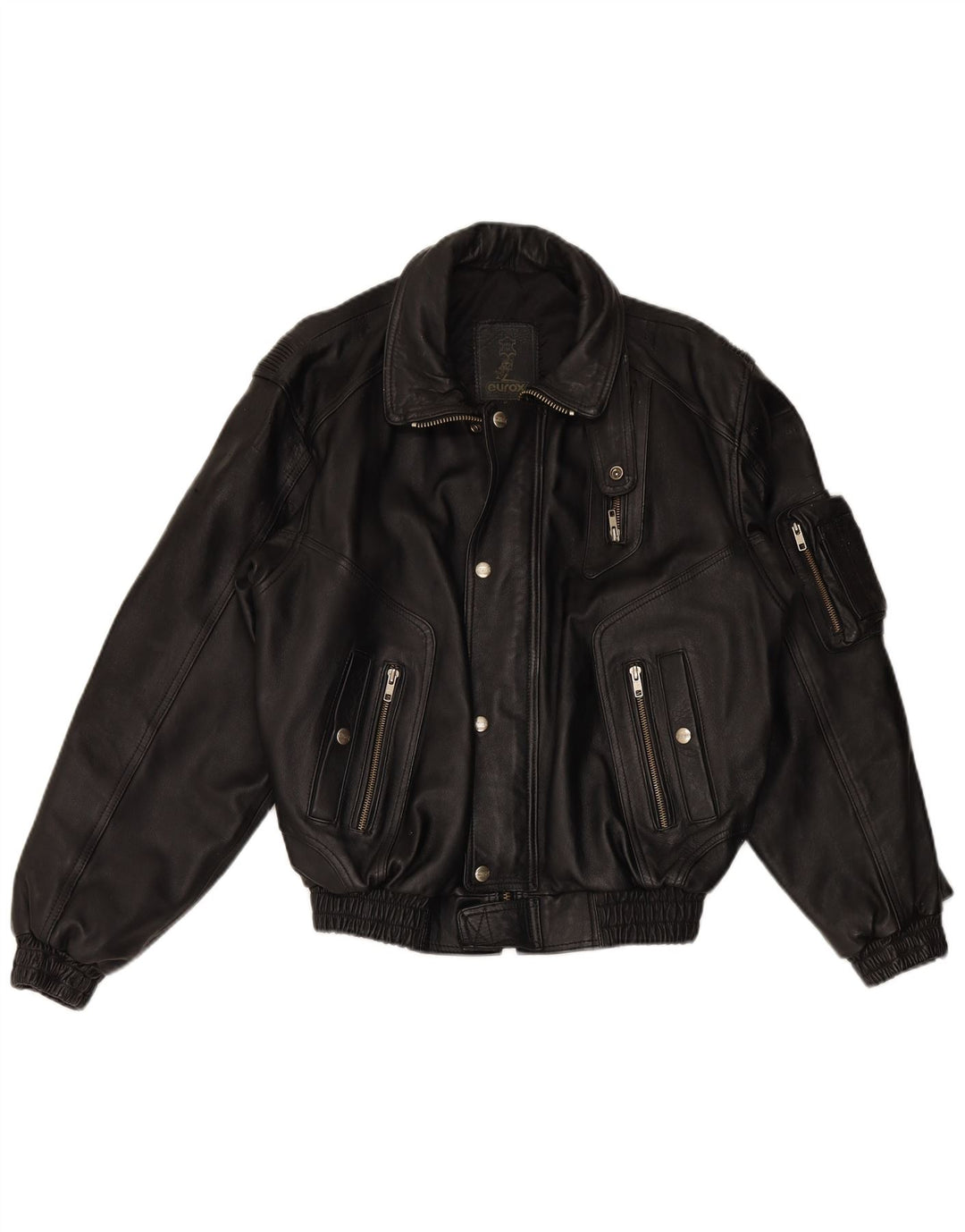 EUROX Herre grafisk læder racerjakke UK 40 Stor sort læder