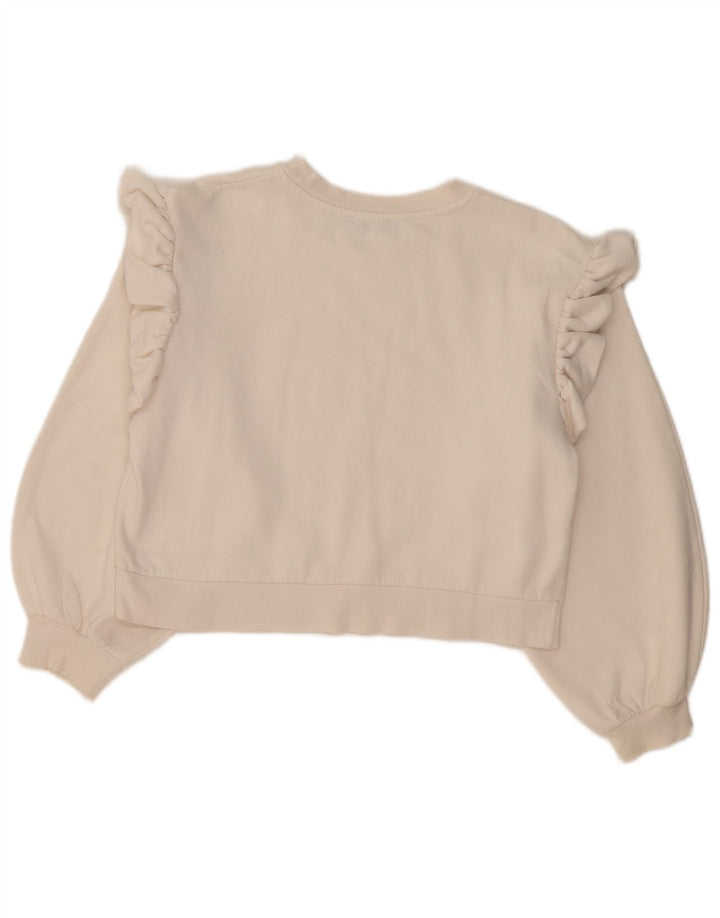Zara Womens Crop Oversized Sweatshirt Jumper UK 10 Small White Bomuld