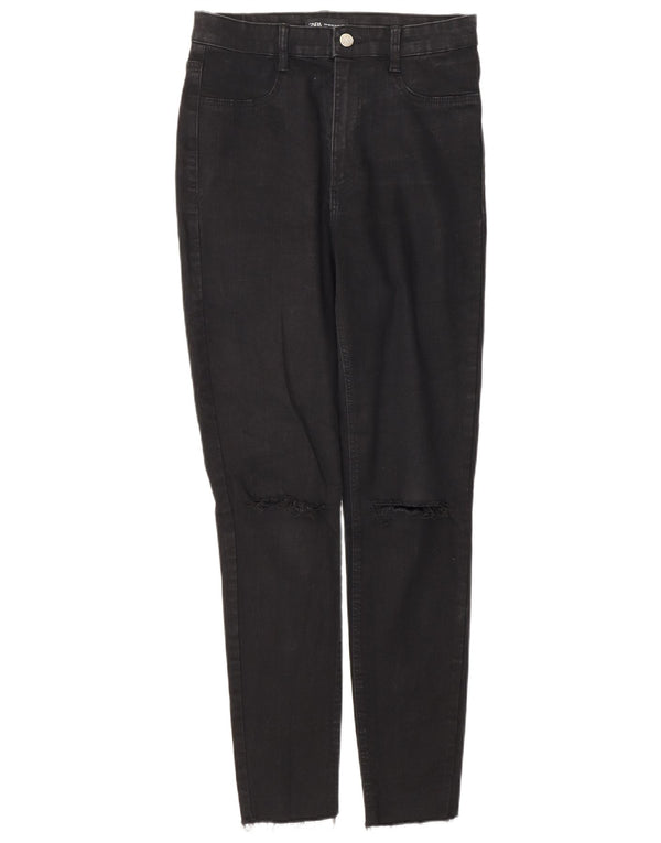 Zara Dame Højtaljede Distressed Skinny Jeans EU 40 Medium W30 L28 Sort