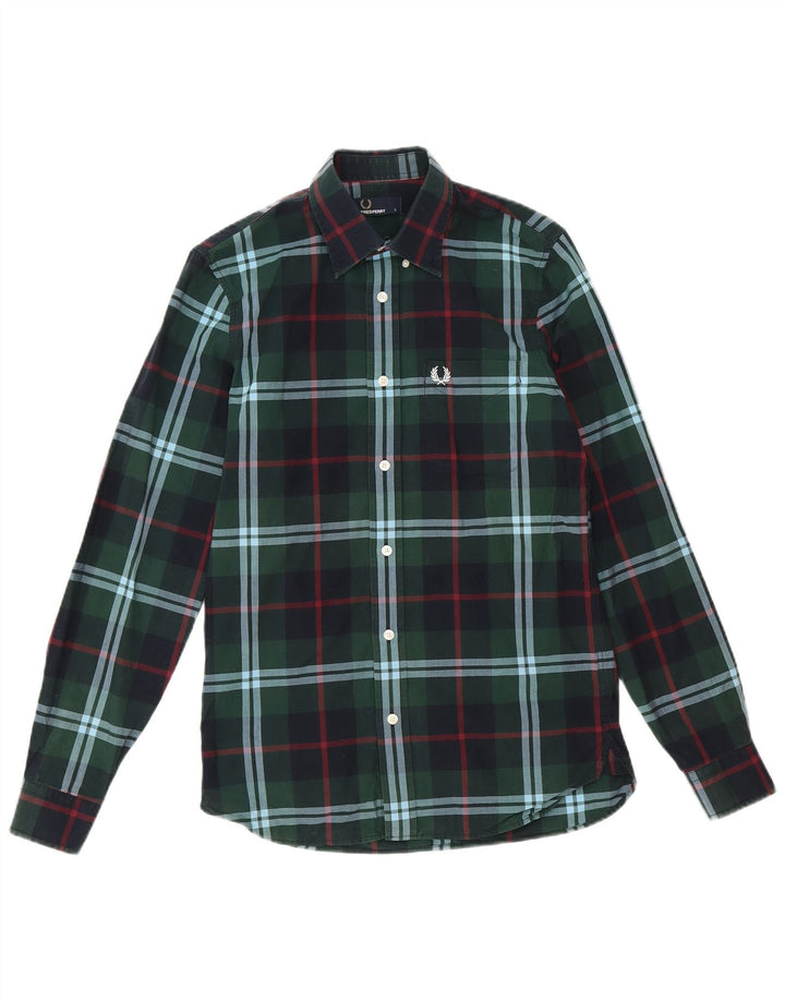 Fred Perry herreskjorte lille grøn plaid bomuld