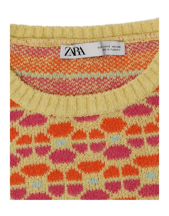 Zara Womens Crop Vest Tank Top UK 10 Small Multicolored Geometric