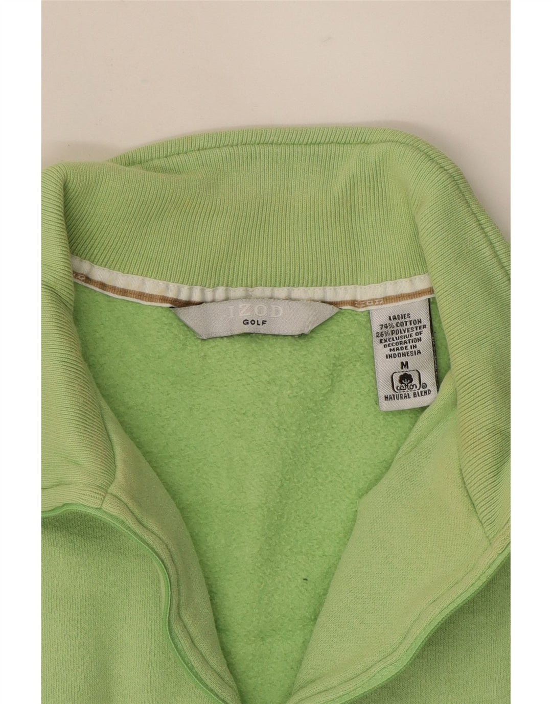 IZOD Womens Golf Zip Neck Sweatshirt Jumper UK 14 Medium Green Cotton Vintage Izod and Second-Hand Izod from Messina Hembry 