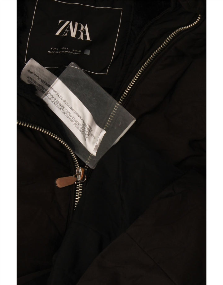 Zara Dame Hætte Polstret Jakke UK 14 Stor Sort Polyester