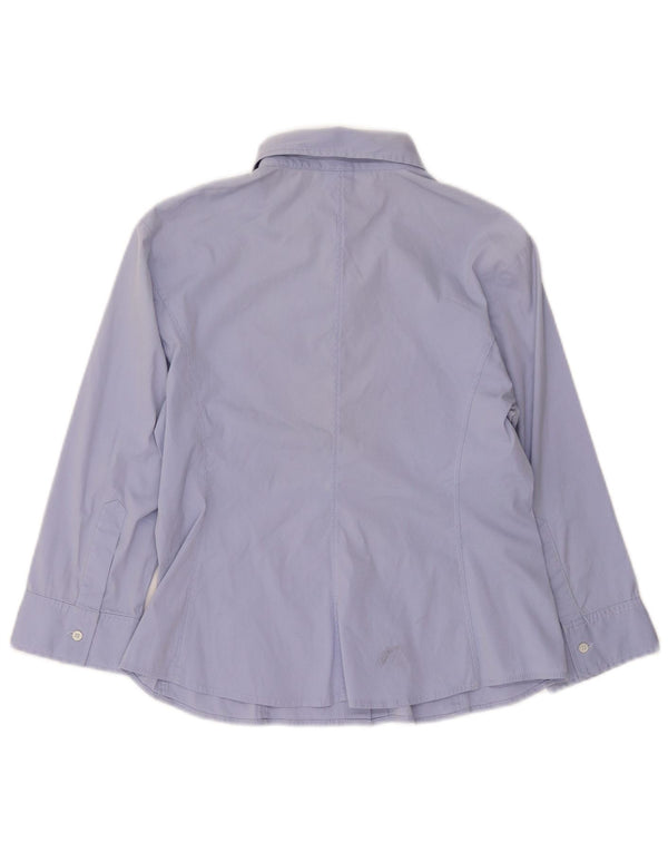 Fay Womens 3/4 Sleeve Shirt UK 14 Large Blue Cotton