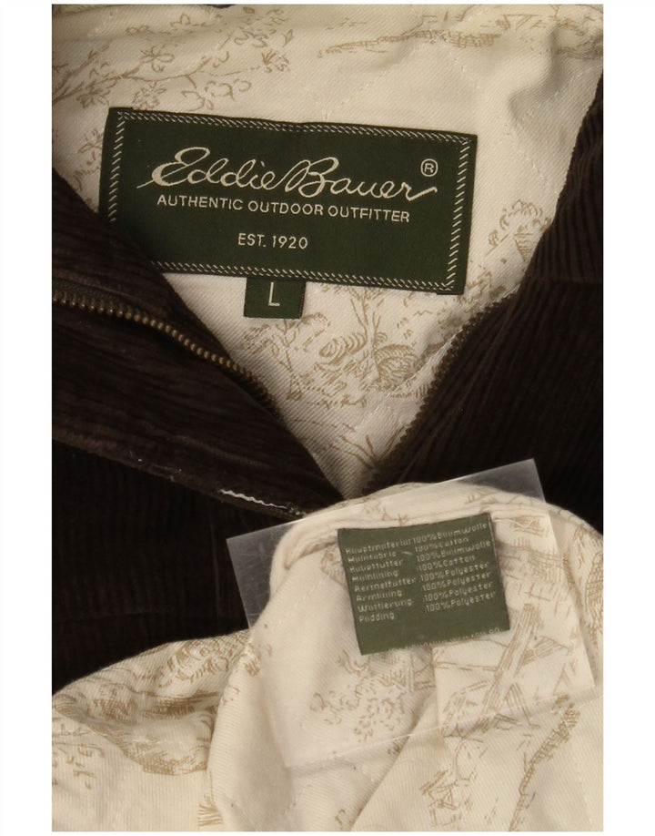 EDDIE BAUER Dame Oversized Hooded Corduroy Frakke UK 16 Stor Khaki Bomuld