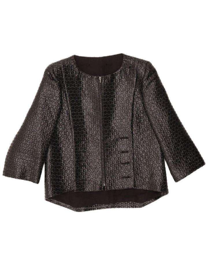Vintage dame 3/4 ærmet blazerjakke UK 12 Medium Sort Geometrisk
