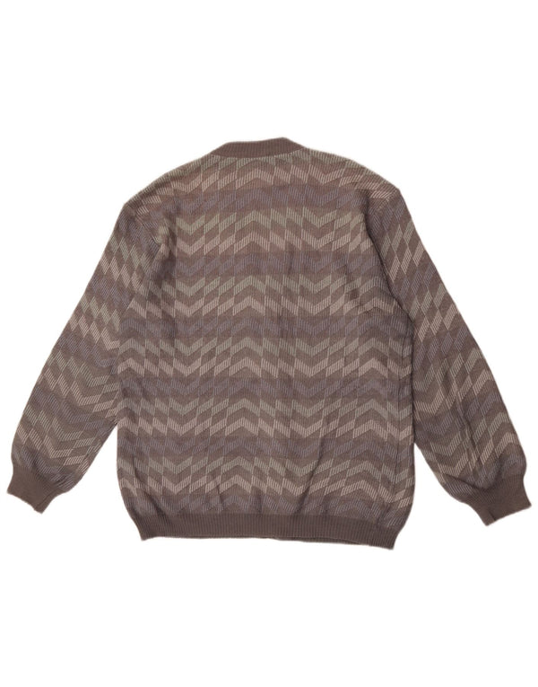 Bernardini Mens Cardigan Sweater Medium Grey Striped Wool