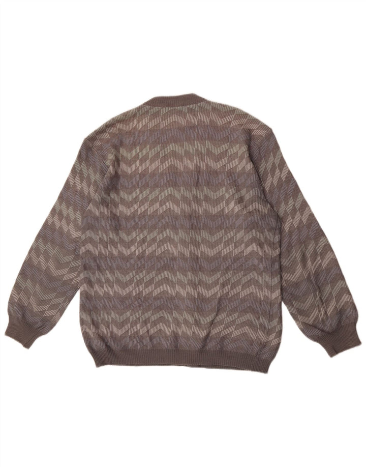 Bernardini Herre Cardigan Sweater Medium Grå Stribet Uld