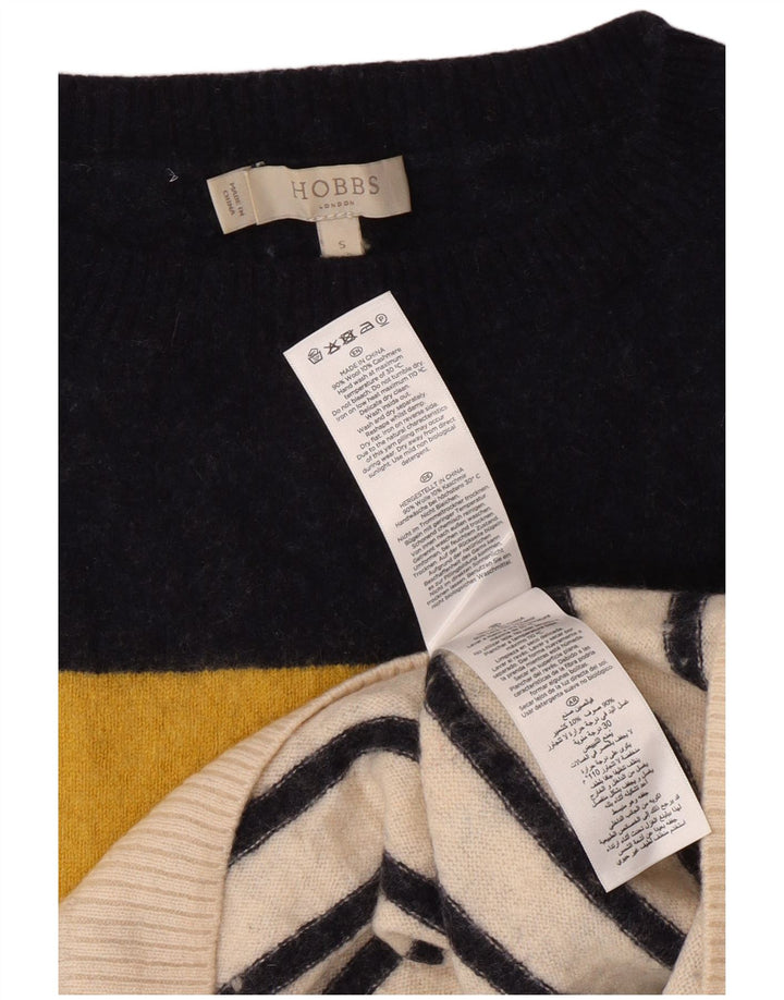 HOBBS Dame Boat Neck Jumper Sweater UK 10 Lille gul stribet uld
