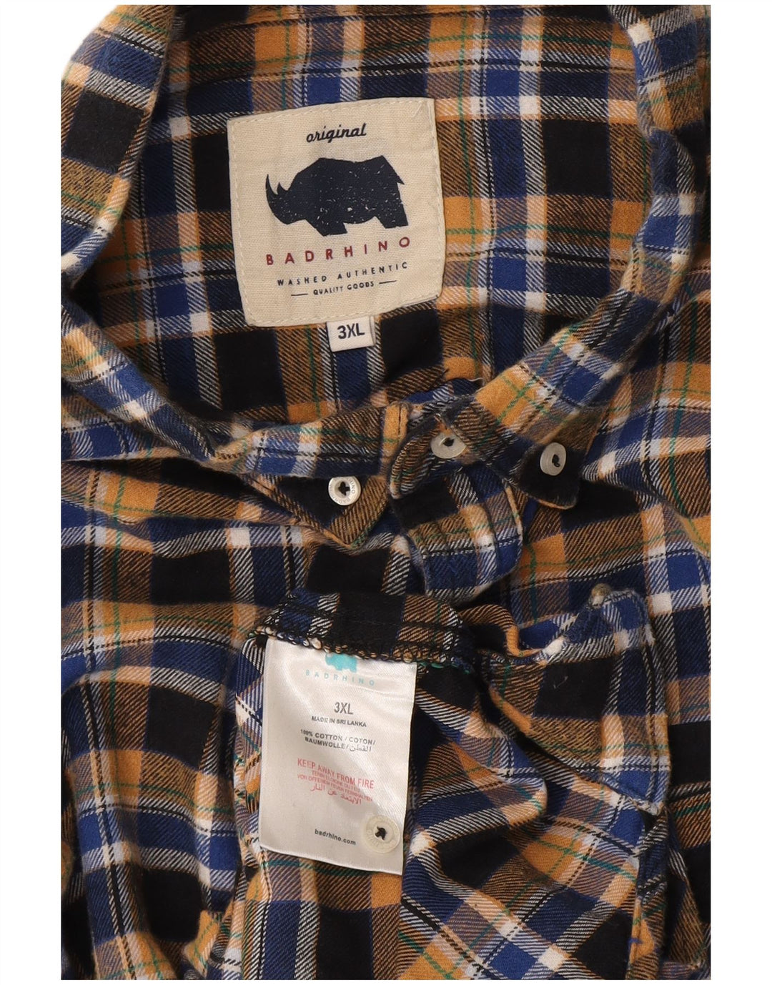 BadRhino Herre flannelskjorte 3XL marineblå ternet bomuld