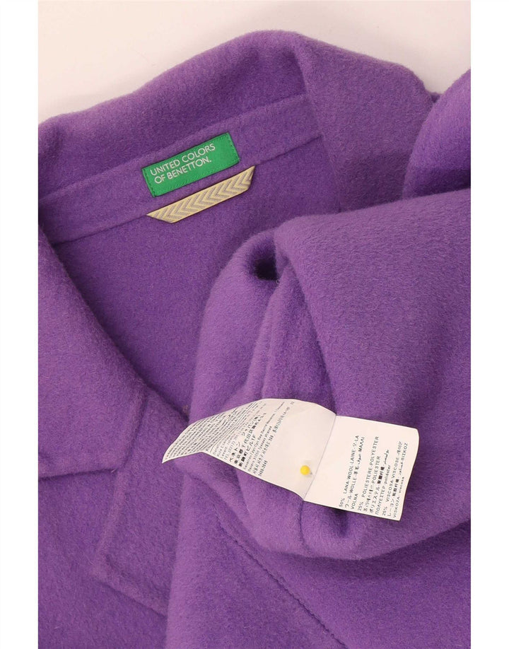 Benetton Dame Overfrakke UK 14 Stor Lilla Uld