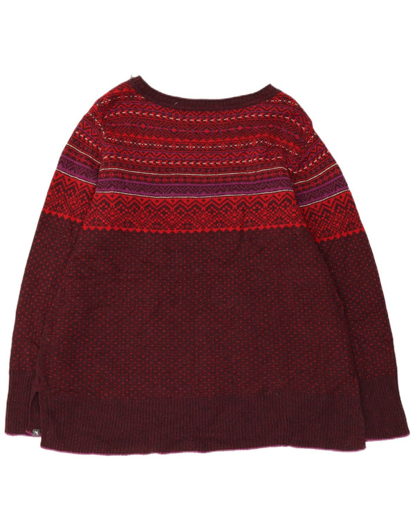 Eddie Bauer Dame Boat Neck Jumper Sweater UK 20 2XL Burgundy Fair Isle