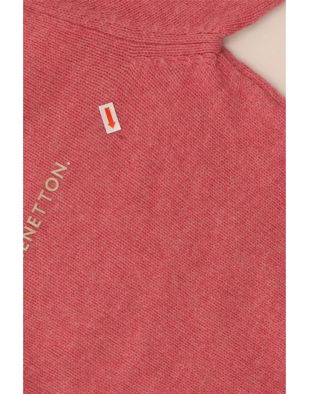 BENETTON Dame Crop Grafisk Boat Neck Jumper Sweater UK 8 Small Pink