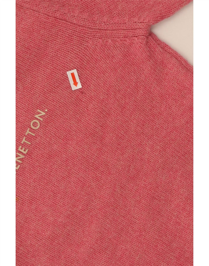 BENETTON Dame Crop Grafisk Boat Neck Jumper Sweater UK 8 Small Pink