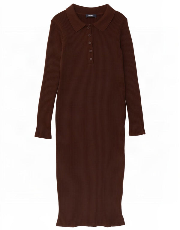 Zara Dame Langærmet Jumper Kjole UK 12 Medium Brun Bomuld