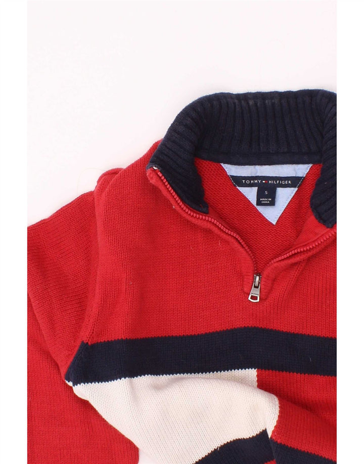 Tommy Hilfiger Boys Zip Neck Sweater 4-5 Years Red Colourblock