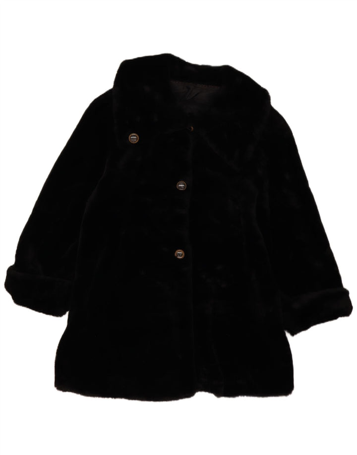 Vintage Dame Oversized Faux Fur Overcoat UK 14 Medium Black