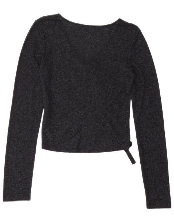 All Saints Dame Crop Top Langærmet UK 12 Medium Navy Blue Viscose