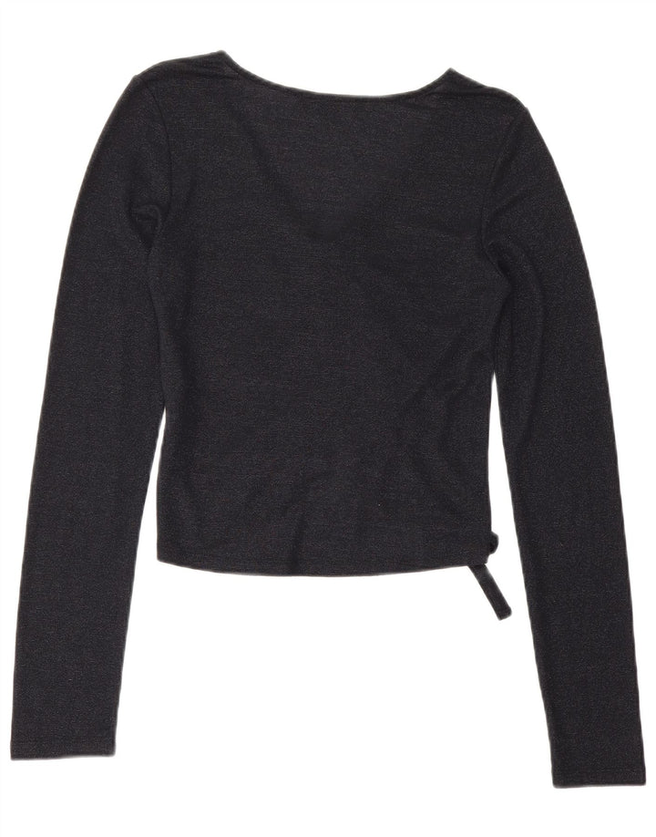 All Saints Dame Crop Top Langærmet UK 12 Medium Navy Blue Viscose