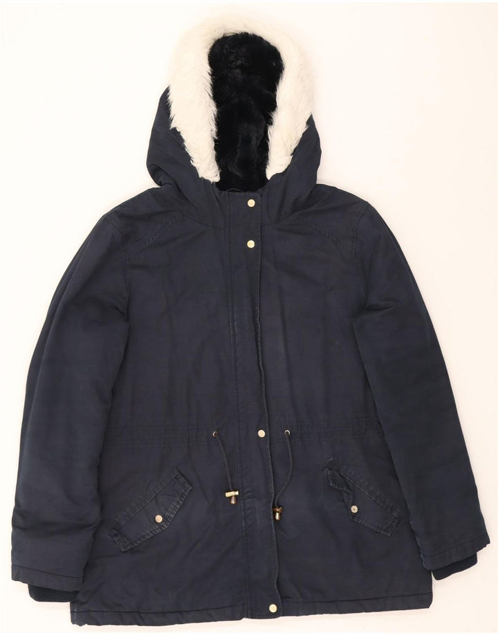 OASIS Womens Hooded Windbreaker Jacket UK 16 Large Navy Blue Cotton Vintage Oasis and Second-Hand Oasis from Messina Hembry 