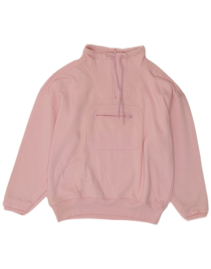Vintage Dame Oversized Zip Neck Sweatshirt Jumper UK 16 Large Pink