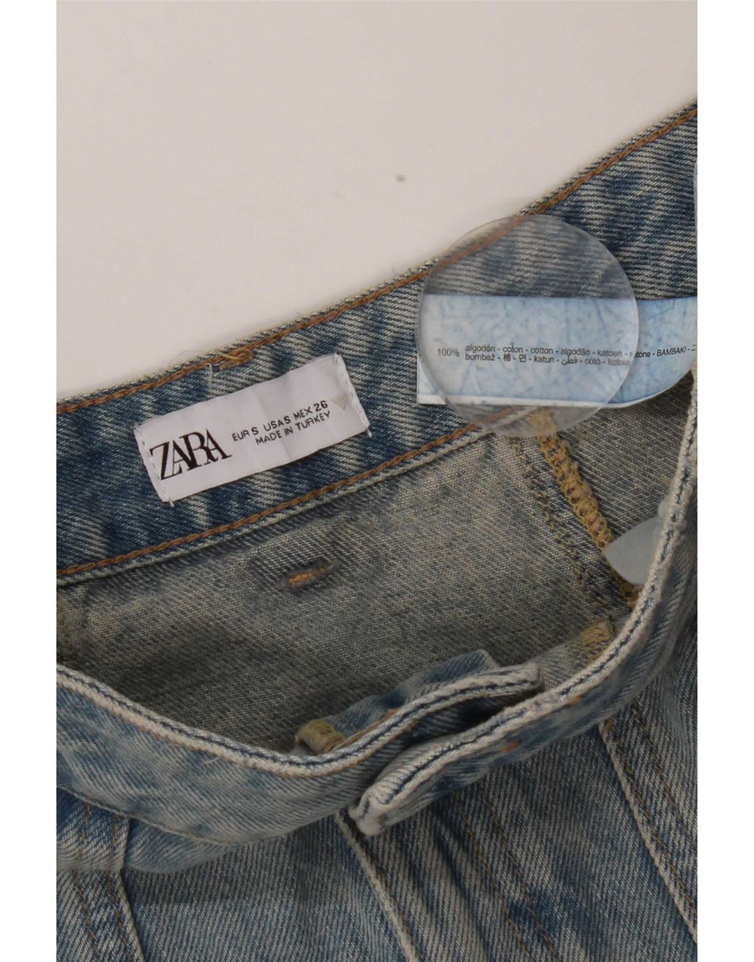 Zara Dame Mini Denim Nederdel Lille W26 Blå Bomuld