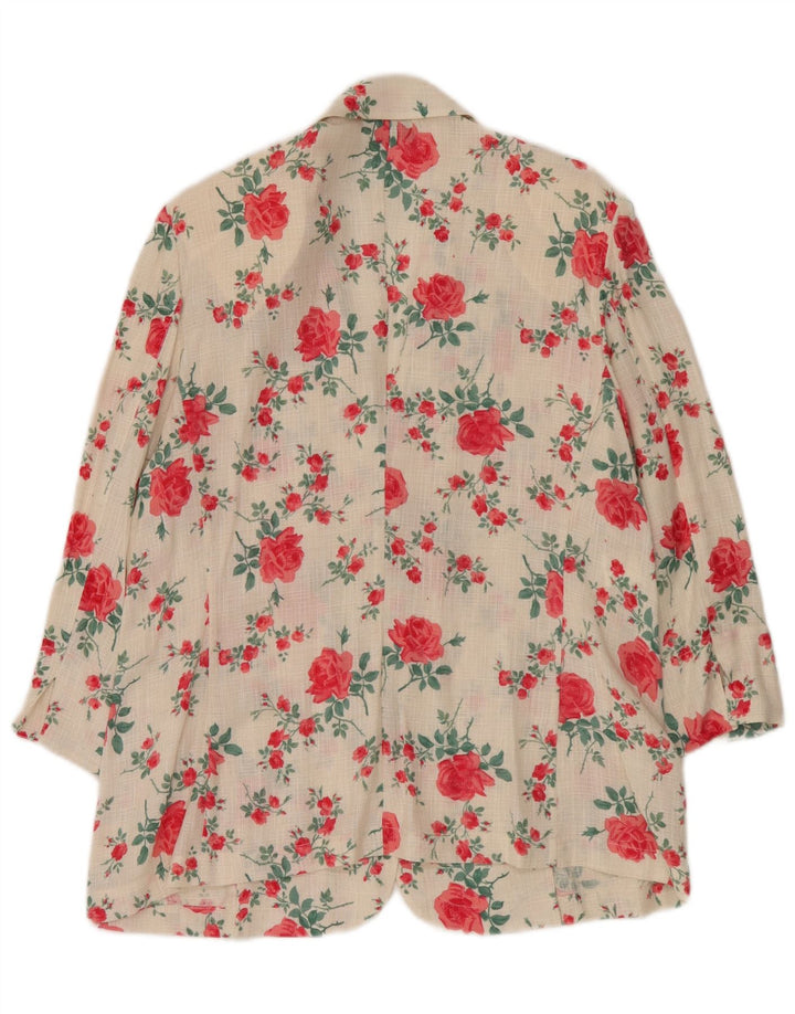 Vintage dame 3-knaps blazerjakke IT 50 XL Hvid blomsterlinned