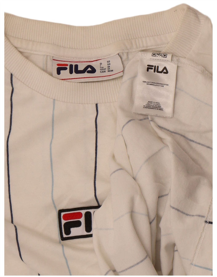 Fila Herre T-Shirt Top Medium Hvid Stribet Bomuld