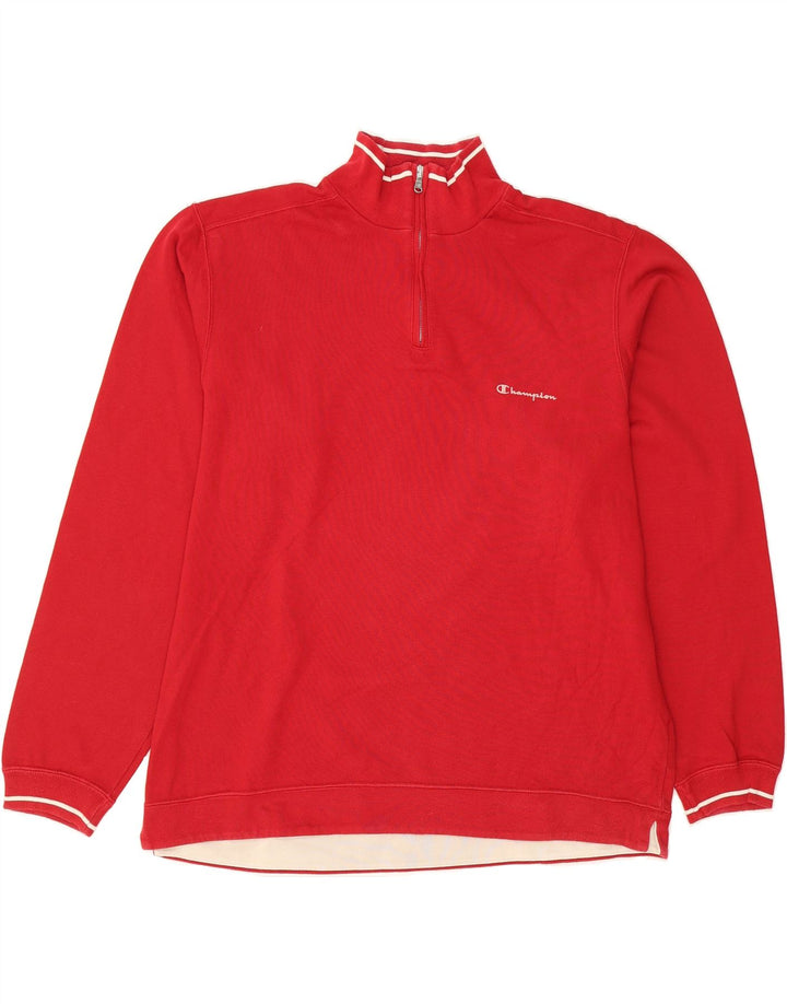 CHAMPION Mens Zip Neck Sweatshirt Jumper XL Red Cotton Vintage Champion and Second-Hand Champion from Messina Hembry 