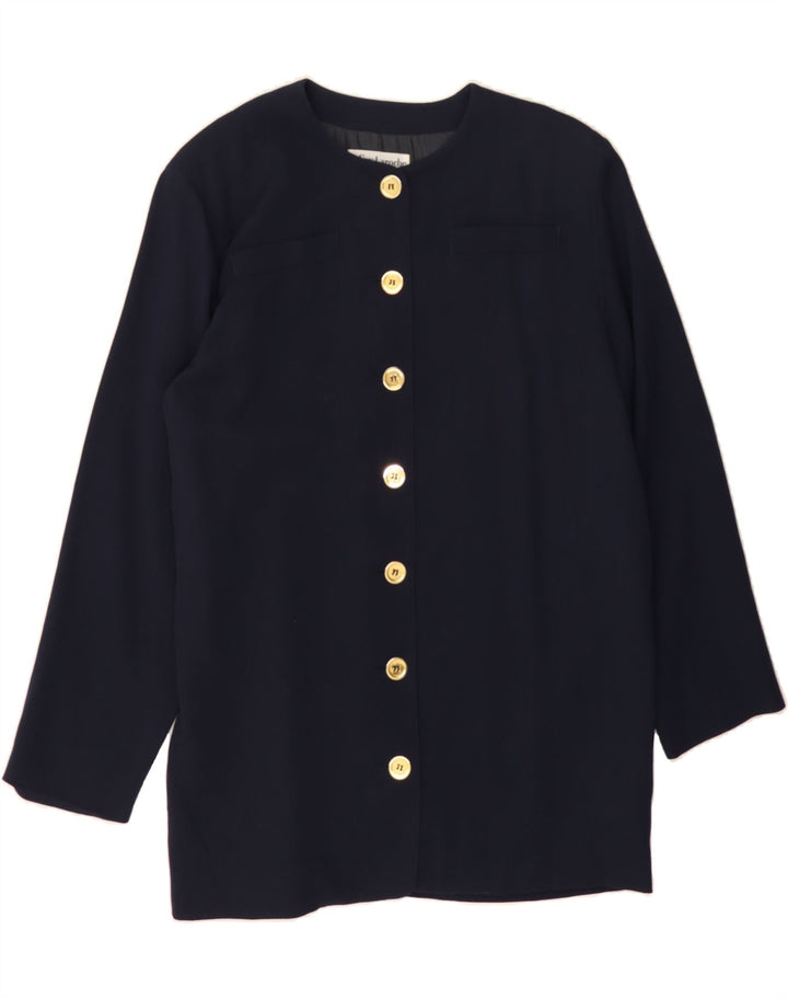 GUY LAROCHE Womens Longline Blazer Jacket UK 14 Medium Navy Blue Vintage Guy Laroche and Second-Hand Guy Laroche from Messina Hembry 