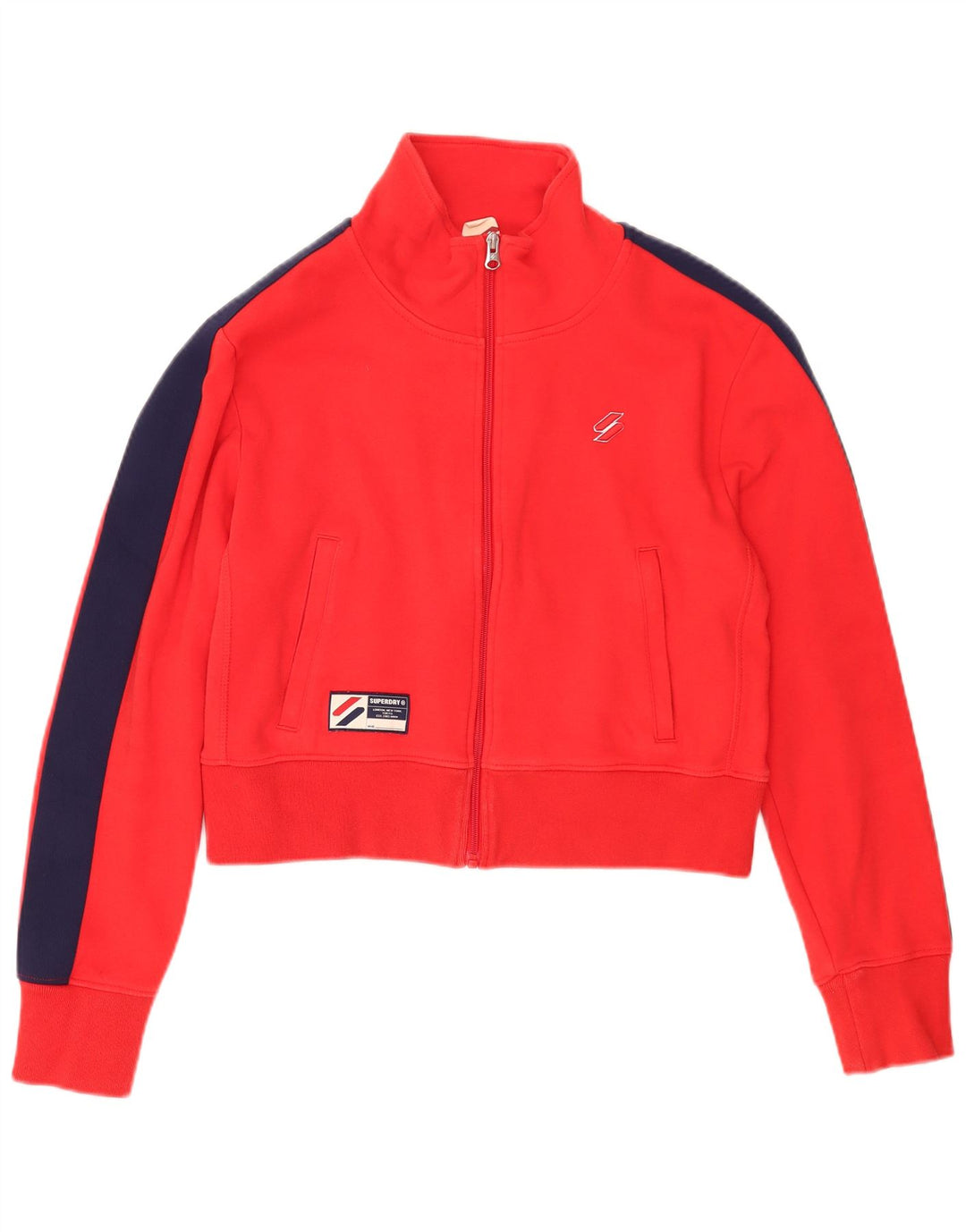 Superdry Womens Crop træningsdragt topjakke UK 14 Stor rød farveblok