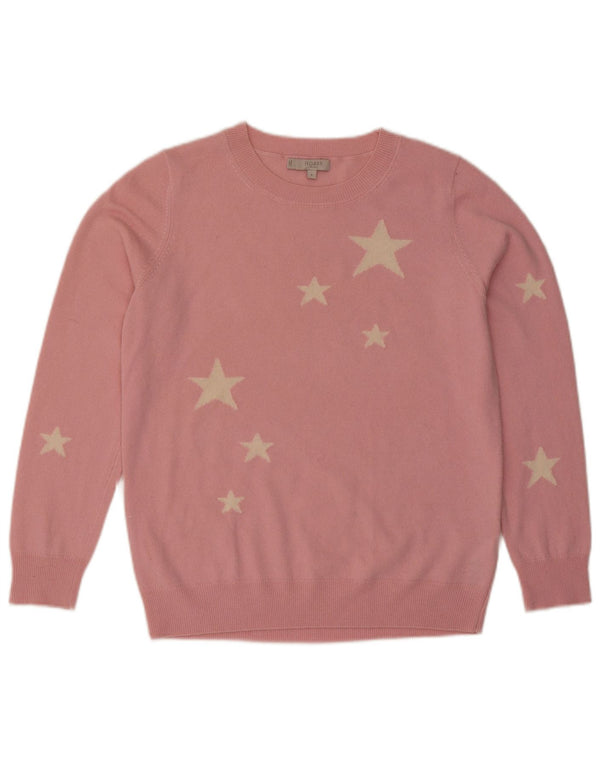 Hobbs Dame Abstrakt Mønster Boat Neck Jumper Sweater UK 14 Medium Pink
