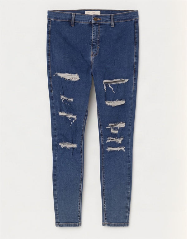 Topshop Dame Joni Distressed Skinny Jeans W30 L27 Blå Bomuld