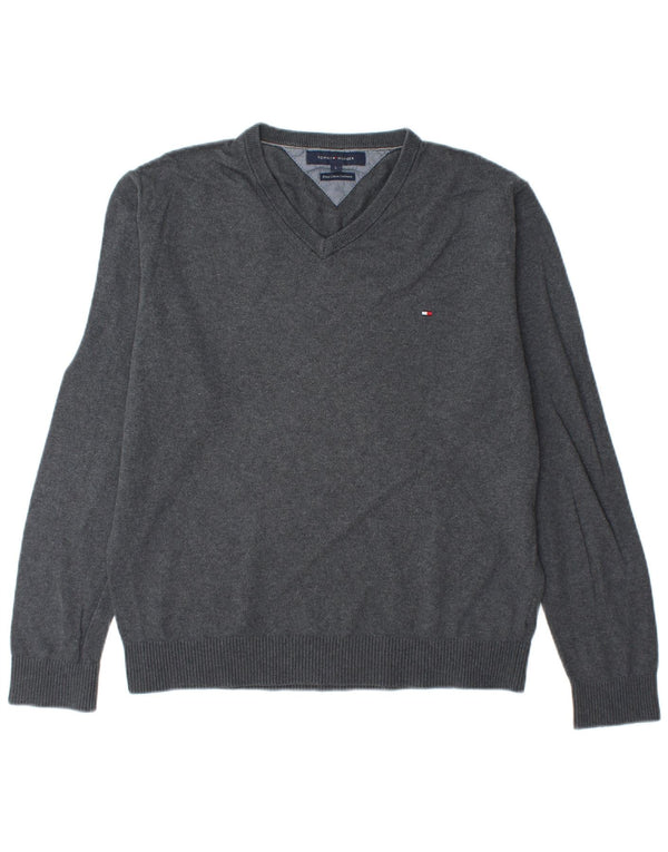 TOMMY HILFIGER Herre V-hals sweater Stor grå bomuld