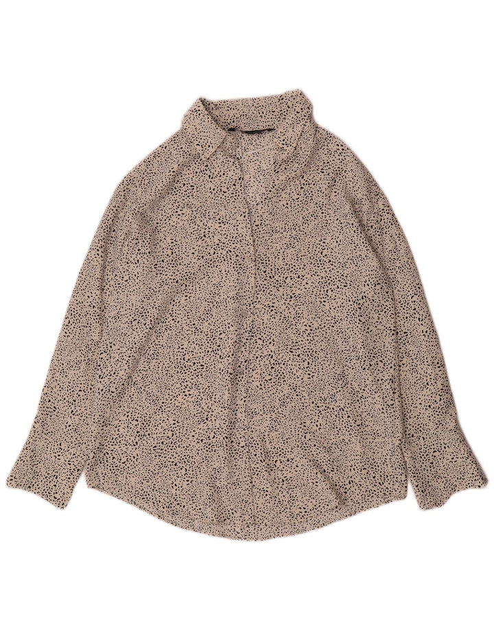 Zara Oversized skjortebluse til kvinder UK 10 Lille hvid plettet polyester