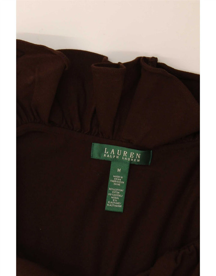 Ralph Lauren Dame Ærmeløs Flæse Front Basic Kjole UK 12 Medium Brun
